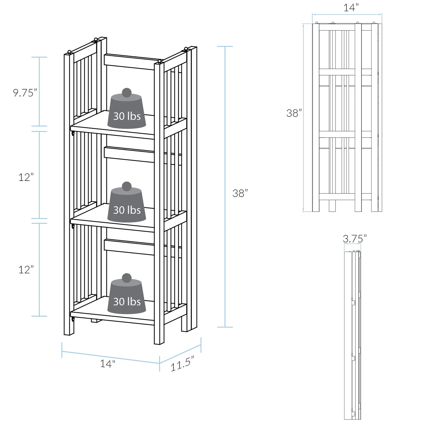14-Inch Mahogany Folding Wood Bookcase with 3 Shelves for Office Use