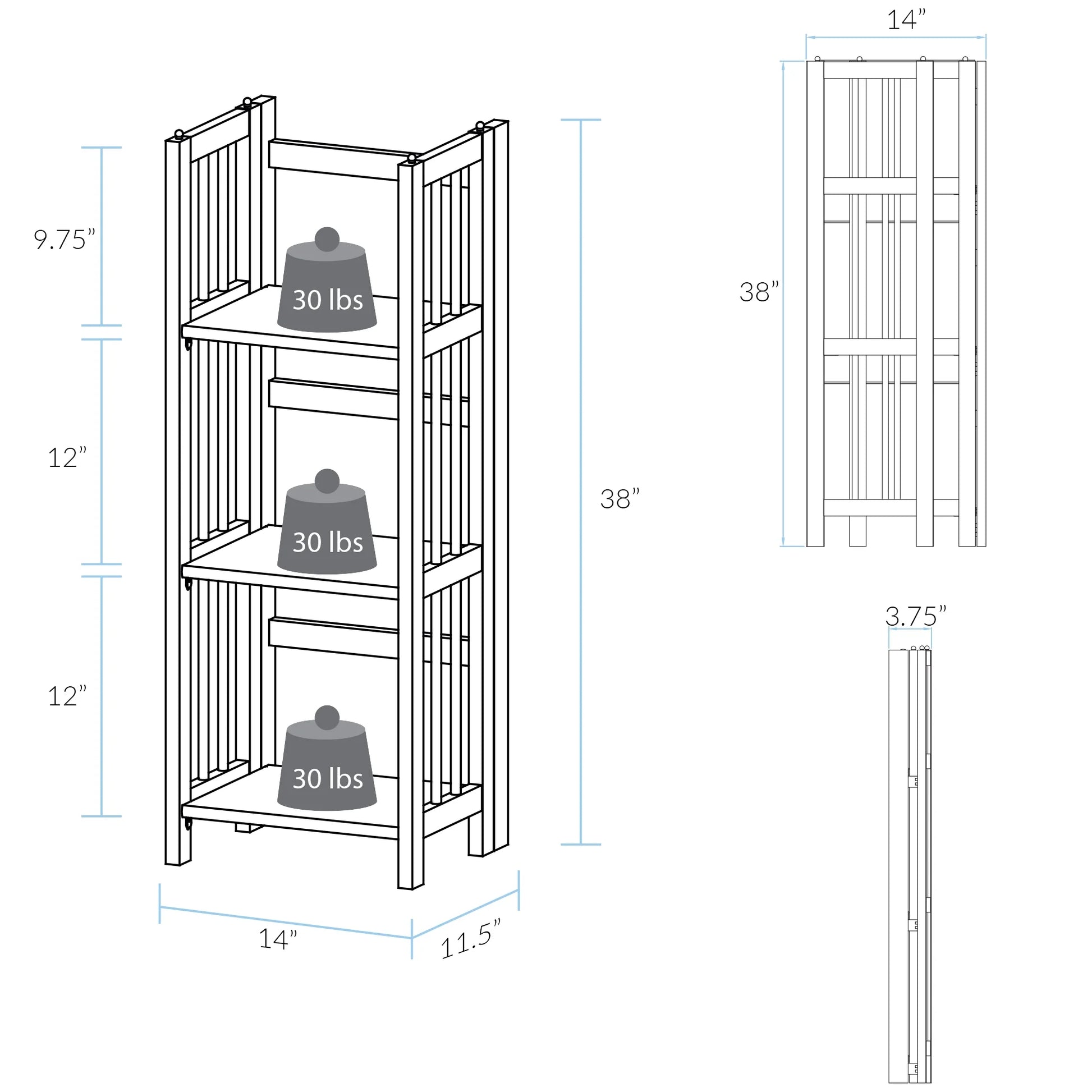 14-Inch Mahogany Folding Wood Bookcase with 3 Shelves for Office Use