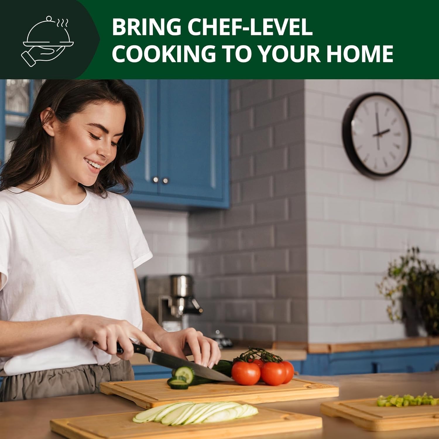 Bamboo Wood Cutting Board Set for Kitchen Meal Preparation and Serving - Ideal for Charcuterie, Chopping, and Butchering - Perfect Kitchen Gadget Gift