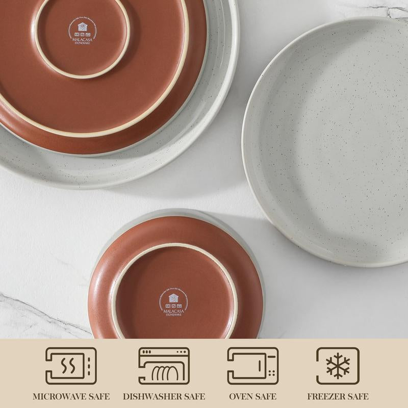 MALACASA TARA Series Modern Ceramic Dinnerware Set - 12/16/18/24 Piece Stoneware Dish Set for 4/6/8, Microwave and Dishwasher Safe, Ideal for Father's Day Gift