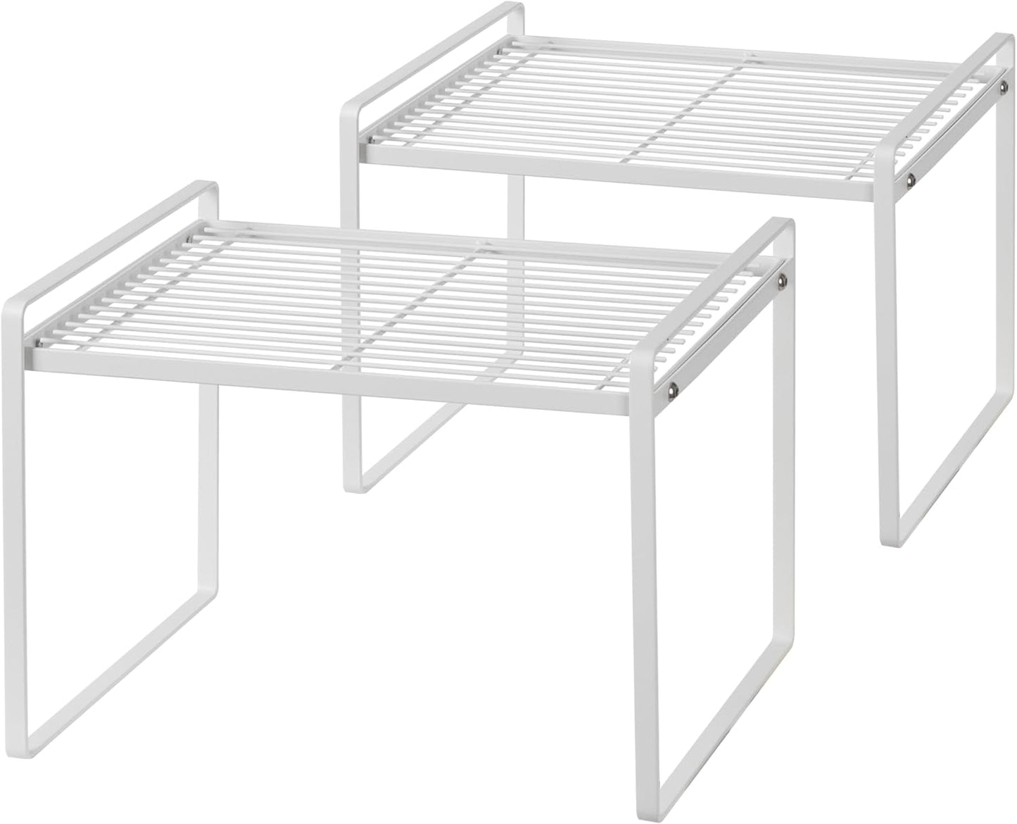 2-Pack Stackable Steel Frame Organizer Racks for Kitchen Cabinets, Pantries, and Office Desks - Rust Resistant and Non-Slip, White Finish