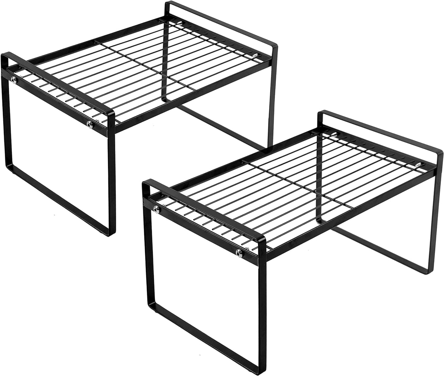 2-Pack Stackable Steel Frame Organizer Racks for Kitchen Cabinets, Pantries, and Office Desks - Rust Resistant and Non-Slip, White Finish