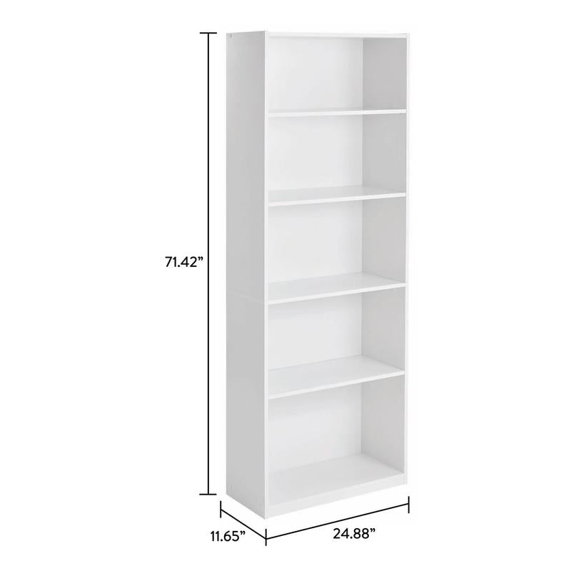 Mainstays 5-Shelf Bookcase with Adjustable Shelves in White for Versatile Storage Solutions
