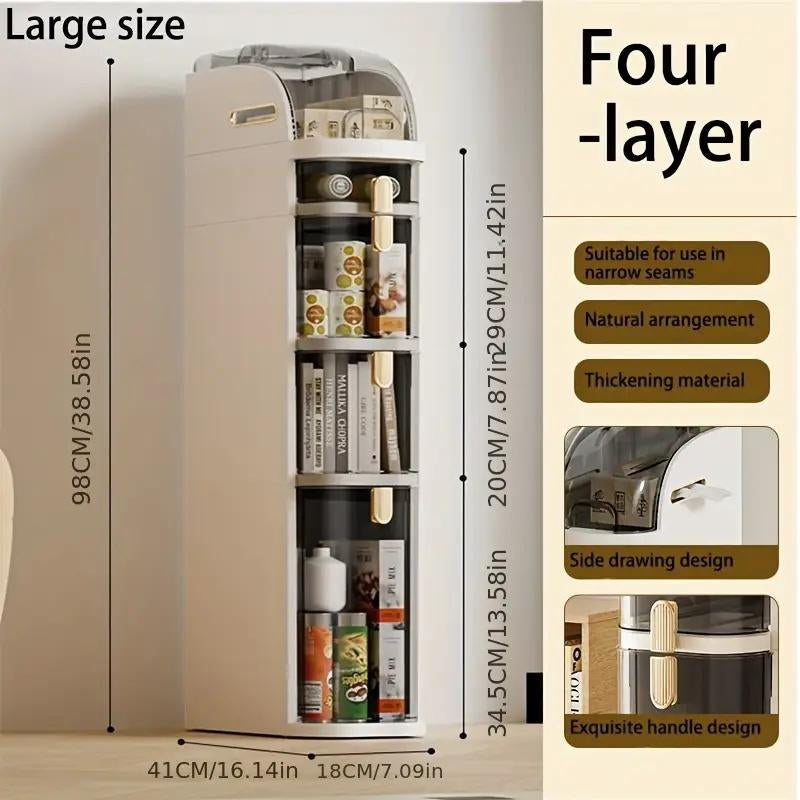 UFORU Ultra-Thin Waterproof Bathroom Storage Organizer with Toilet Paper Holder and Wheels - Modern Minimalist Floor Cabinet for Small Spaces