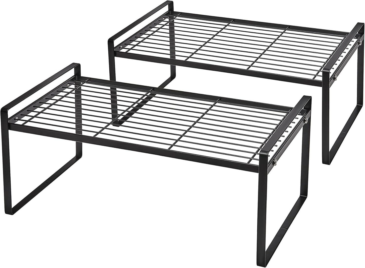 2-Pack Stackable Steel Frame Organizer Racks for Kitchen Cabinets, Pantries, and Office Desks - Rust Resistant and Non-Slip, White Finish