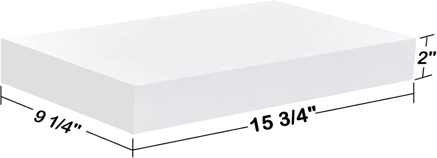 16-Inch White Mission Floating Shelves for Wall Mounting - Modern Wood Display and Book Shelves for Bedroom, Living Room, and Kitchen