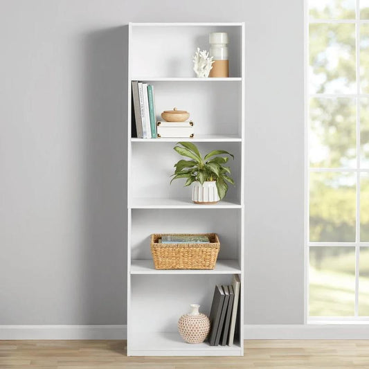 Mainstays 5-Shelf Bookcase with Adjustable Shelves in White for Versatile Storage Solutions
