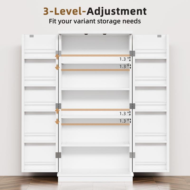 Walsunny 47-Inch Kitchen Storage Cabinet with Doors and Adjustable Wine Shelves for Living and Dining Rooms, White Finish with Adjustable Metal Components