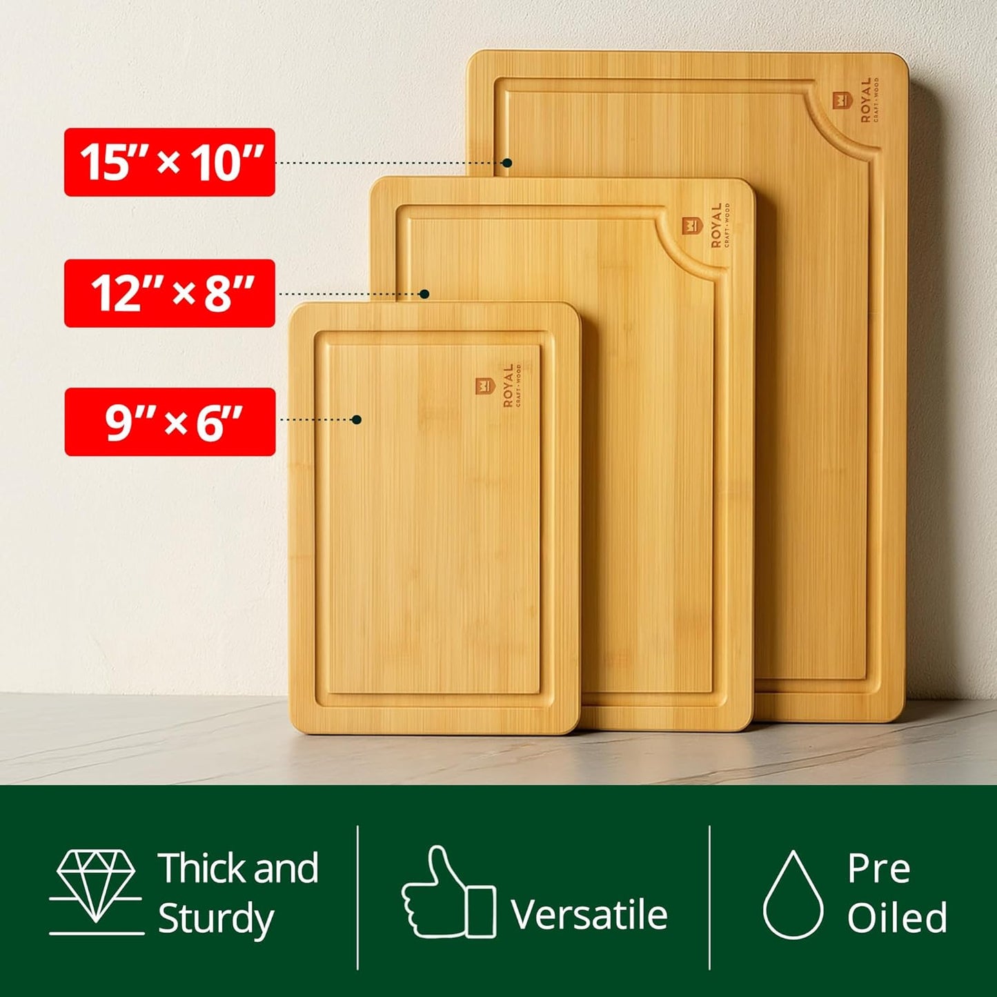 Bamboo Wood Cutting Board Set for Kitchen Meal Preparation and Serving - Ideal for Charcuterie, Chopping, and Butchering - Perfect Kitchen Gadget Gift