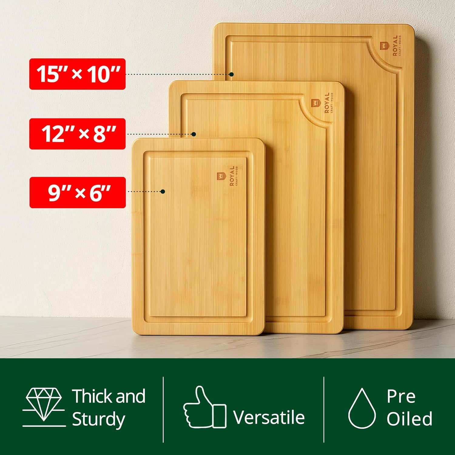 Bamboo Wood Cutting Board Set for Kitchen Meal Preparation and Serving - Ideal for Charcuterie, Chopping, and Butchering - Perfect Kitchen Gadget Gift