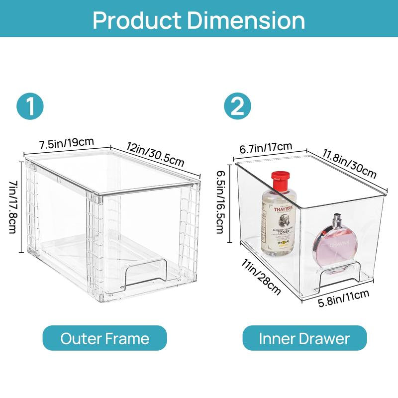 Vtopmart Clear Acrylic Stackable Storage Drawers - 12-Inch Organizer for Bathroom, Kitchen, Pantry, Under-Sink, and Cabinet - Easy Assembly