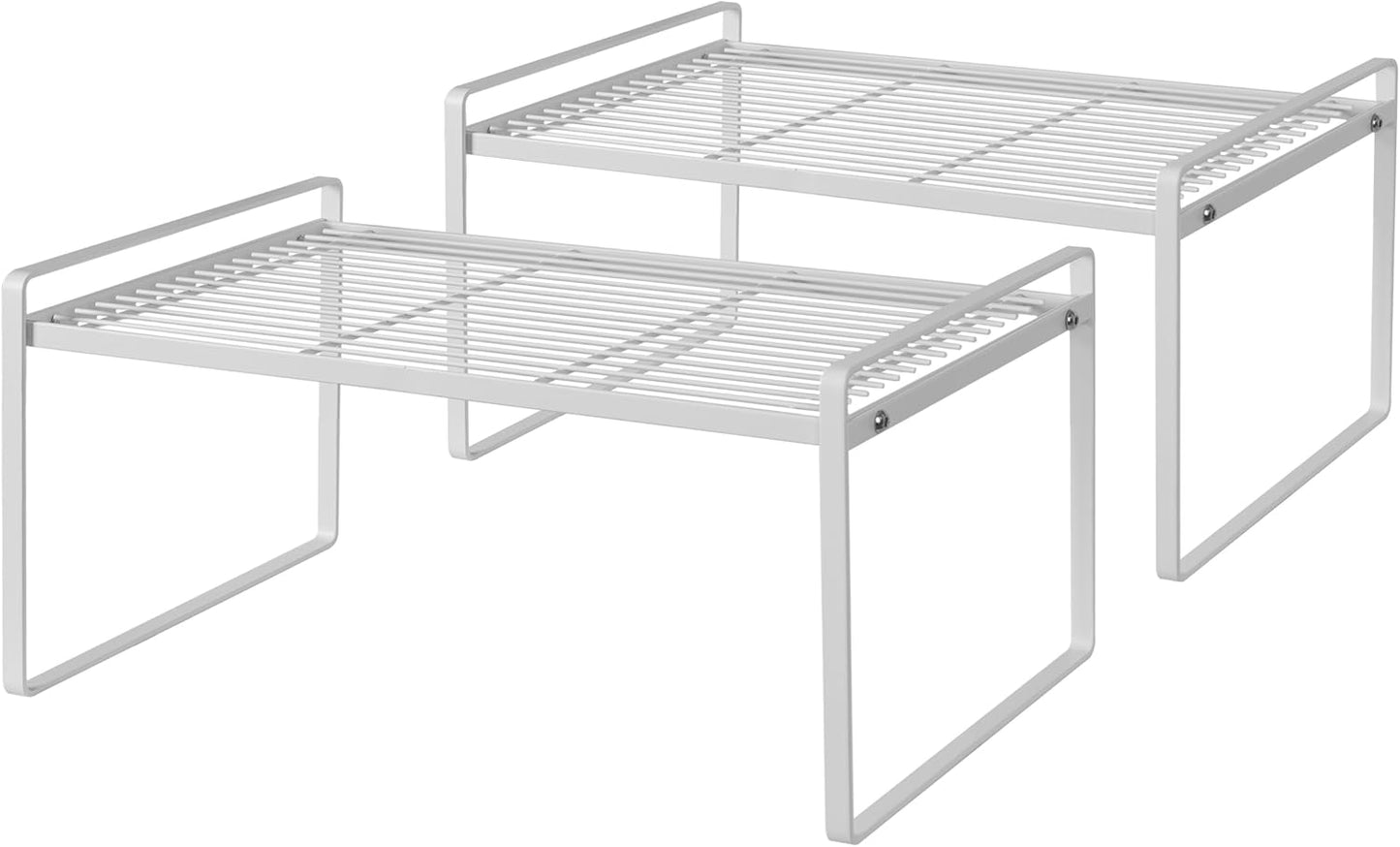 2-Pack Stackable Steel Frame Organizer Racks for Kitchen Cabinets, Pantries, and Office Desks - Rust Resistant and Non-Slip, White Finish