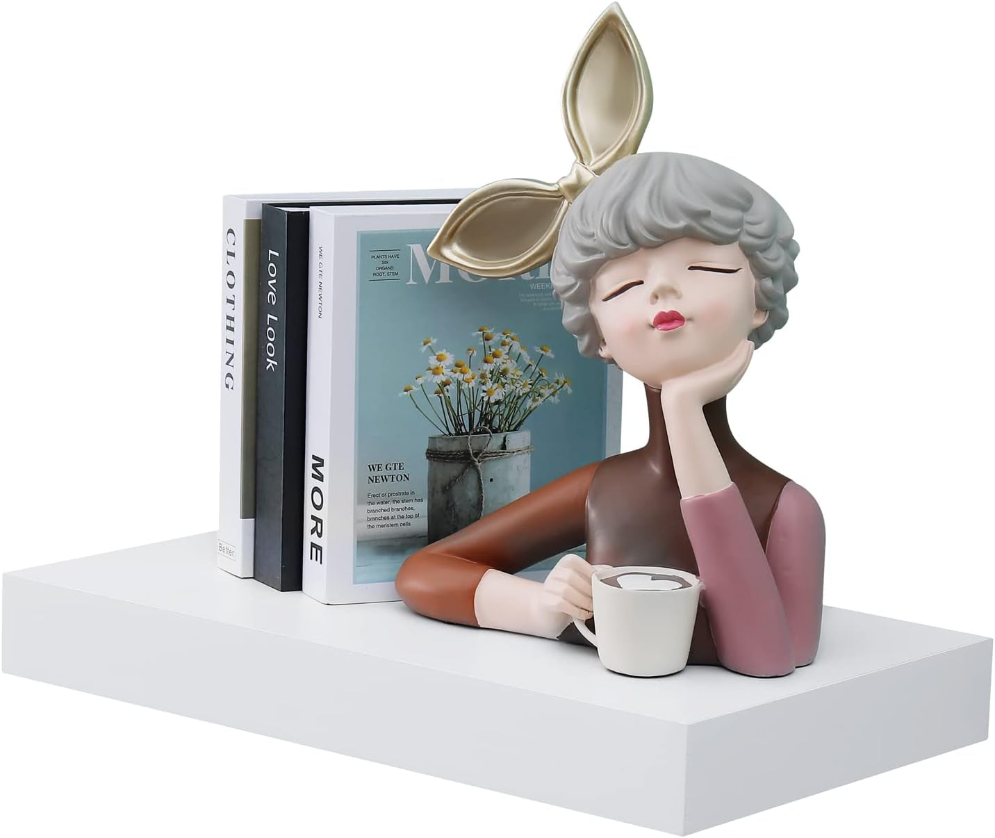 16-Inch White Mission Floating Shelves for Wall Mounting - Modern Wood Display and Book Shelves for Bedroom, Living Room, and Kitchen