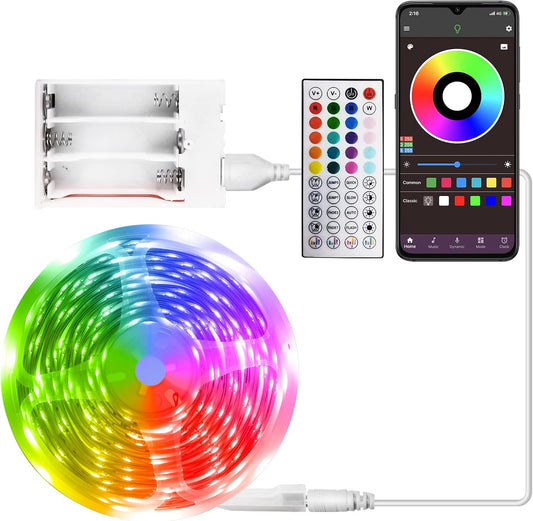 Battery Operated 13.2Ft RGB LED Strip Lights with Music Sync, App Remote Control, and USB for TV and Room Decoration