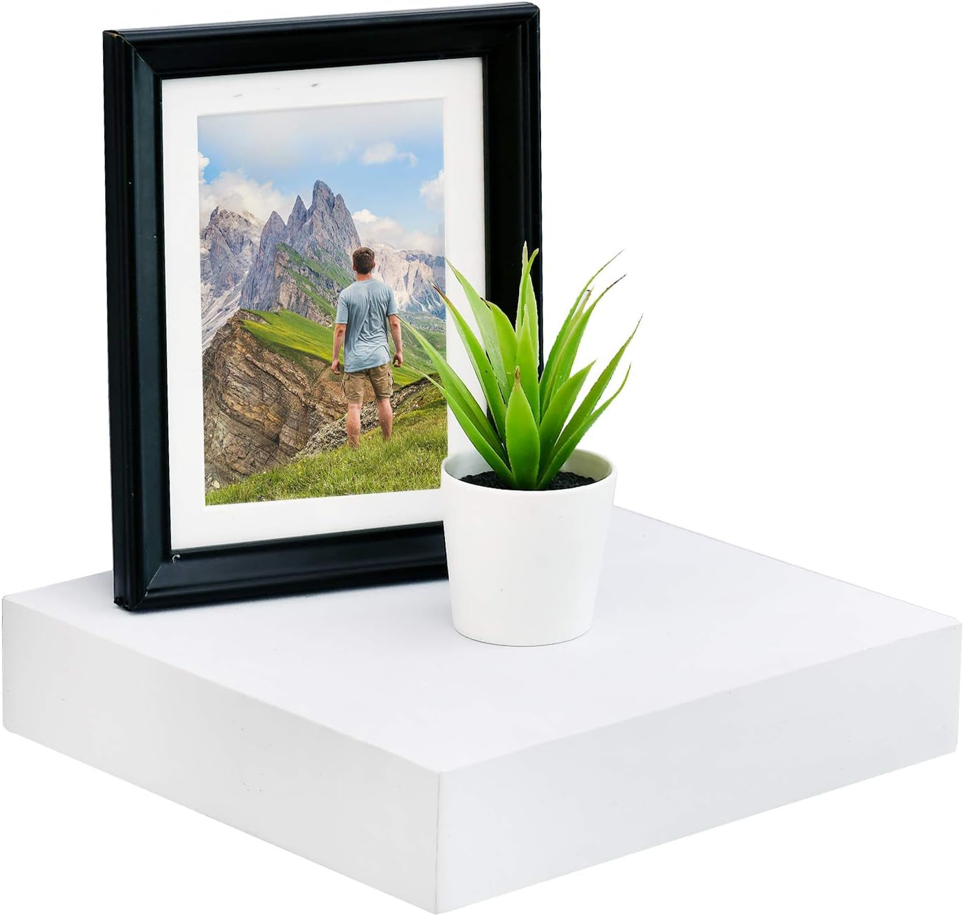 16-Inch White Mission Floating Shelves for Wall Mounting - Modern Wood Display and Book Shelves for Bedroom, Living Room, and Kitchen