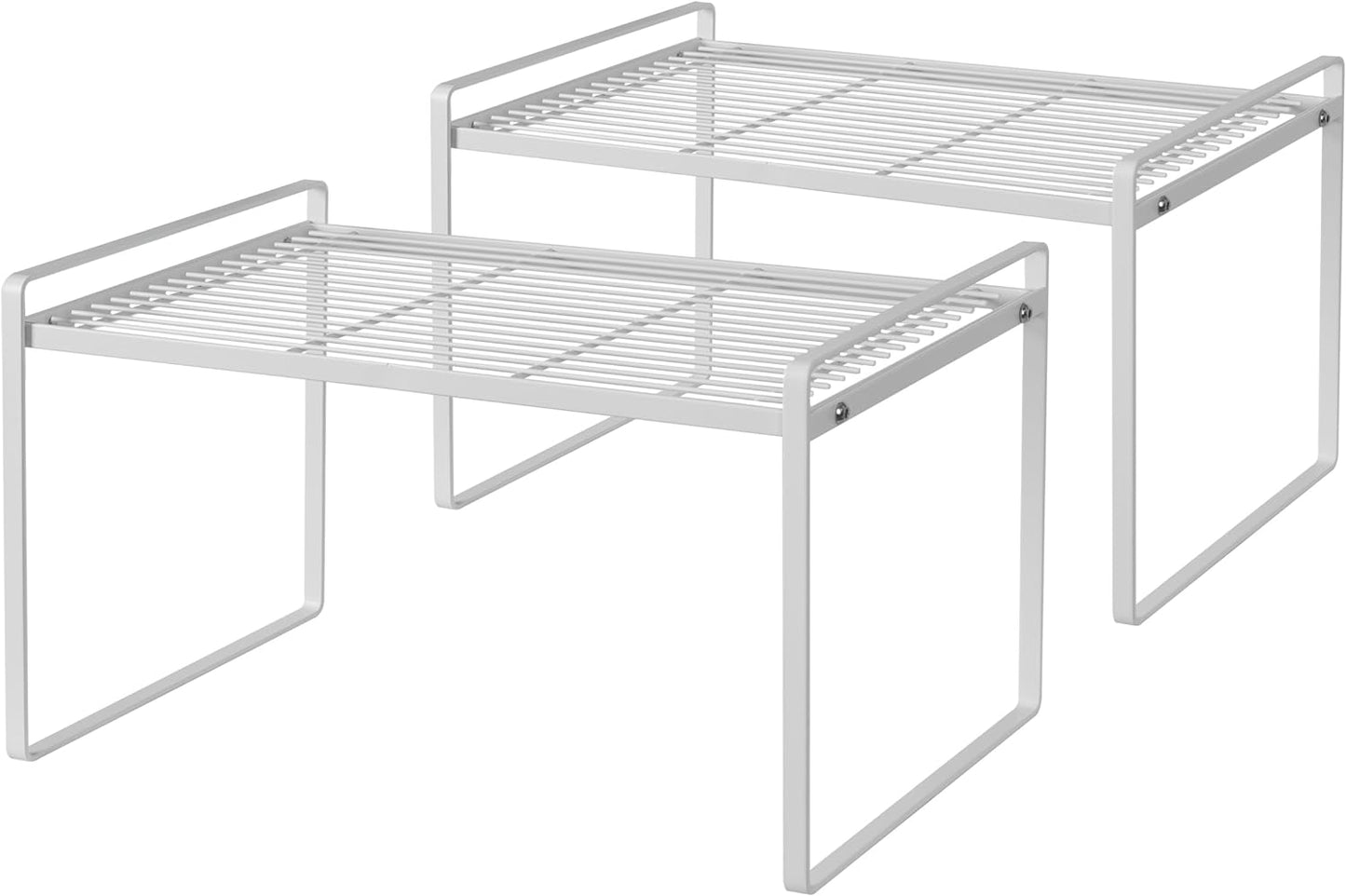 2-Pack Stackable Steel Frame Organizer Racks for Kitchen Cabinets, Pantries, and Office Desks - Rust Resistant and Non-Slip, White Finish