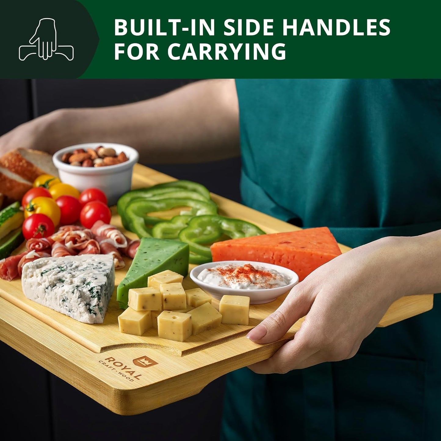 Bamboo Wood Cutting Board Set for Kitchen Meal Preparation and Serving - Ideal for Charcuterie, Chopping, and Butchering - Perfect Kitchen Gadget Gift