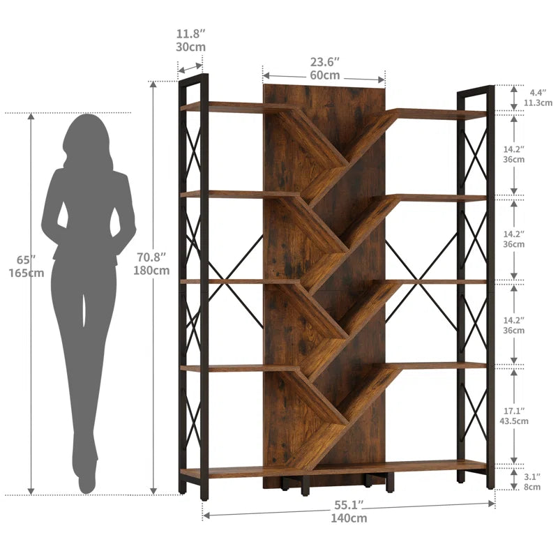 Mong 70" H x 55" W Wooden Etagere Display Shelves Bookcase