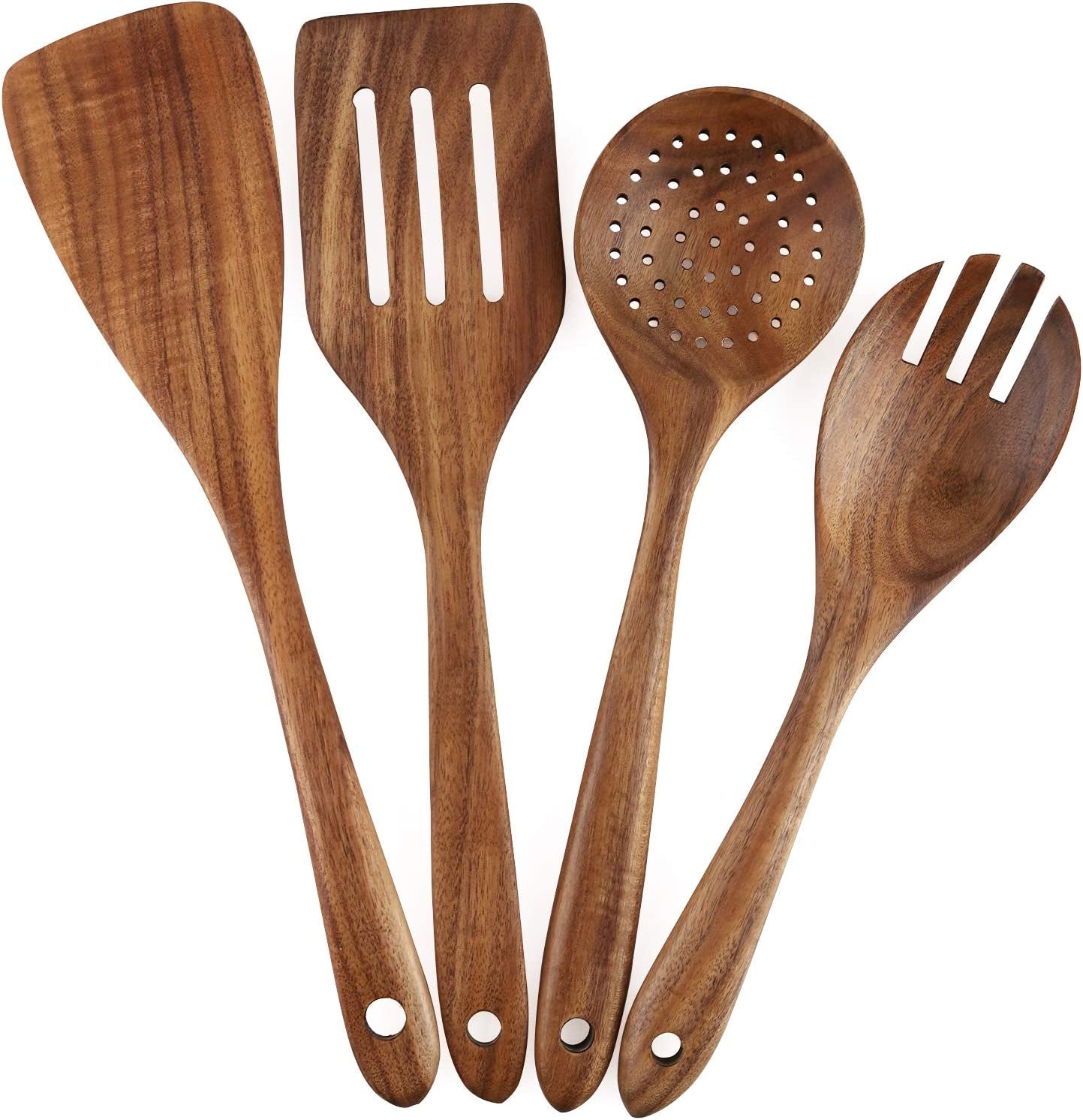 6-Piece Wooden Cooking Utensil Set for Non-Stick Cookware - Includes Spatula, Fork, Turner, Ladle, and Strainer Spoons