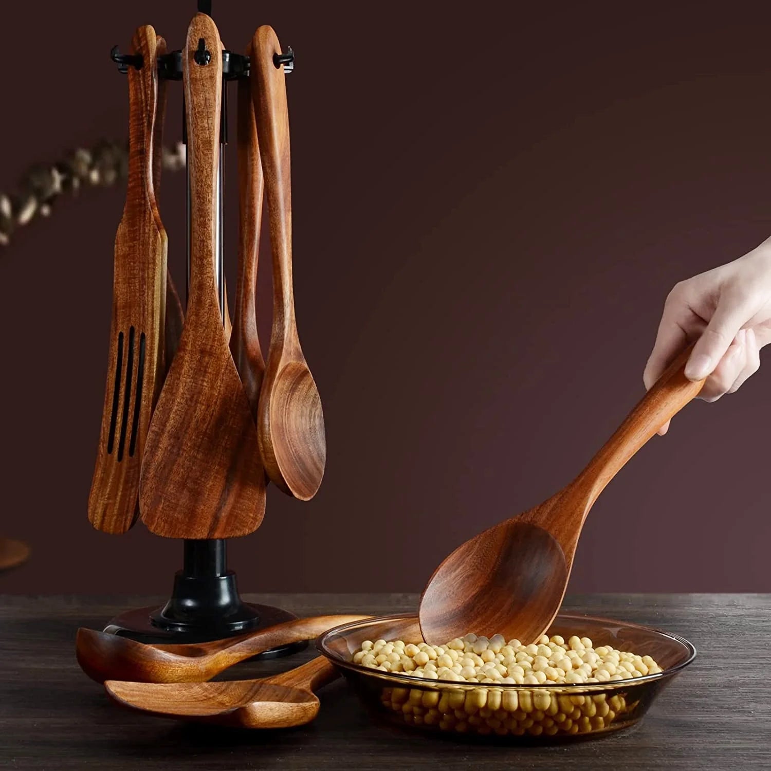 Premium 12-Piece Wooden Kitchen Utensils Set