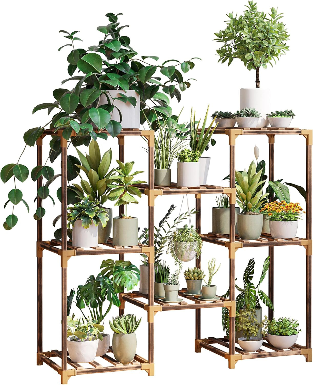 New England 4-Tier Wooden Plant Stand for Indoor/Outdoor Use, Perfect for Living Room, Patio, or Balcony - Supports Multiple Plants, Ideal Gift for Plant Lovers