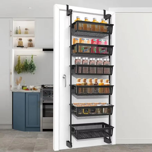Over-the-Door Pantry Organizer with 6-Tier Adjustable Baskets - Heavy-Duty Metal Wall-Mounted Solution